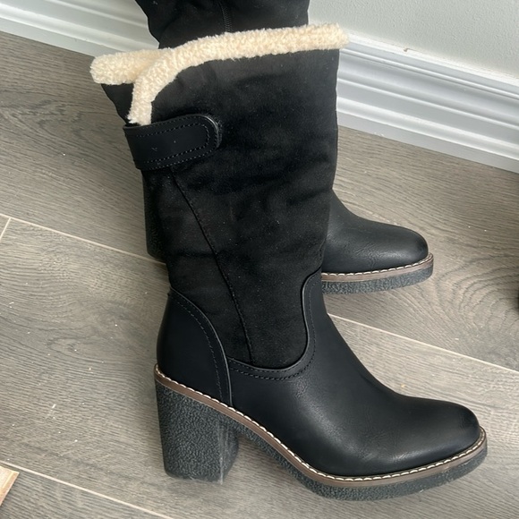 Scarpini Black Faux Leather Suede Boots Mid Calf Block Rubber Heel EU Size 37 - Picture 17 of 17